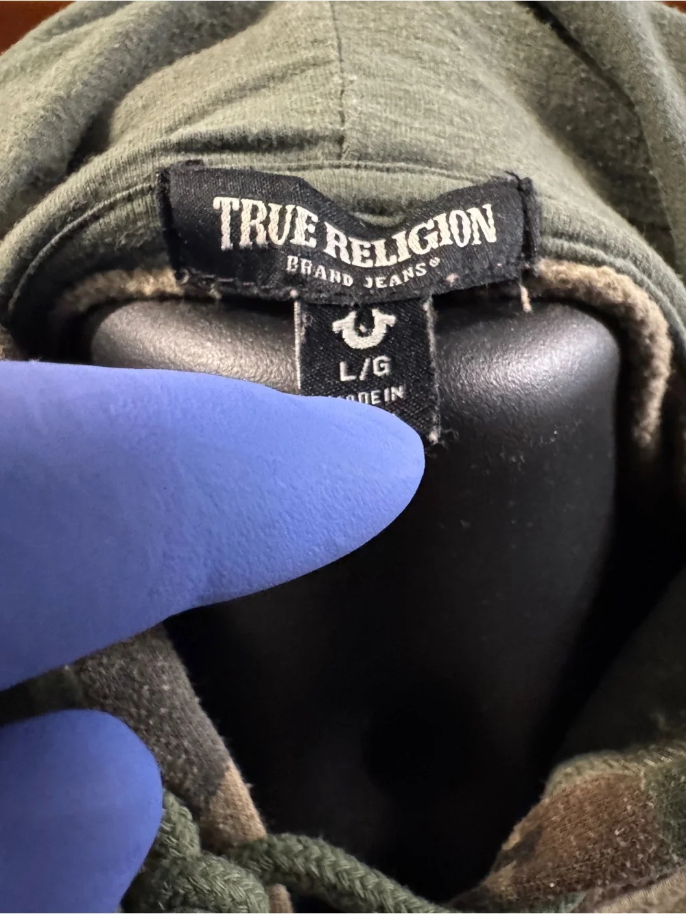 True Religion Green Camo Zip Hoodie with Yellow Logo